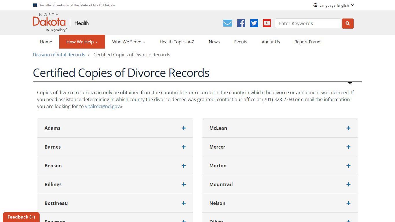 Certified Copies of Divorce Records | Department of Health